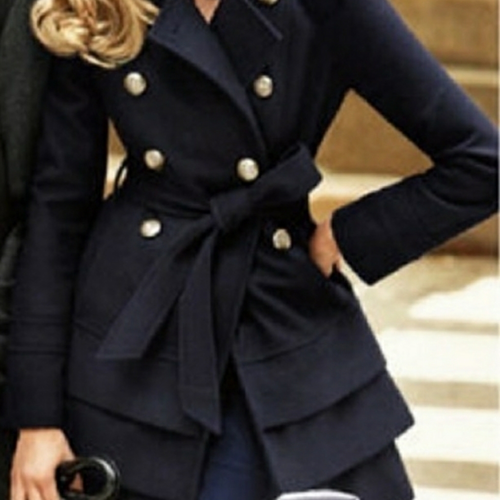 VACATION HOLD Navy Express wool tiered bottom coat